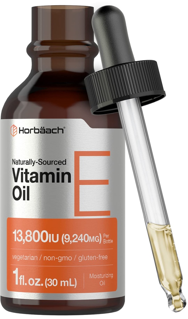 Horbäach Vitamin E Oil | 13,800IU | 1oz | Vejetary, Non-GMO ve Gluten Free Formula | Doğal Kaynaklanan Sıvı Supplement