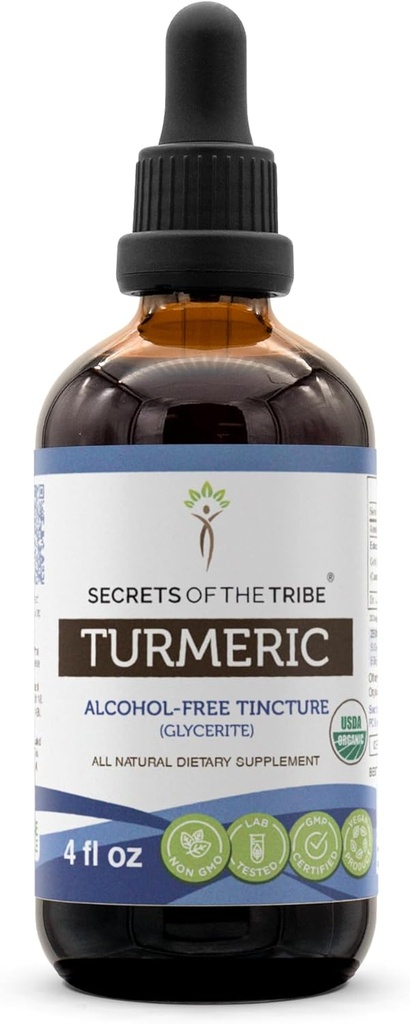 Turmeric USDA Organic Tincture | Alkol-Free Extract, High-Potency Herbal Drops, Sağlıklı Ortaklar | %100 sertifikalı Organik Turmeric (Curcuma Longa) 4 OZ