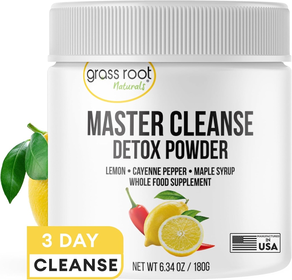 Grass Root Naturals Master Cleanse Detox Toz- Lemonade Detox 3-Day Plant-Based Supplement with Lemon, Maple Syrup, and Cayenne Diyet, 6.34oz Konteyner