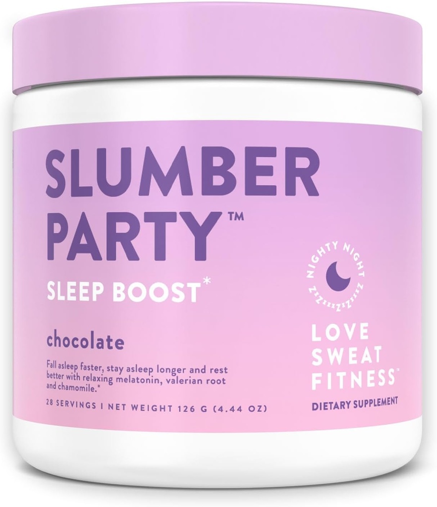 Love Sweat Fitness Sleep Boost Powder | Slumber Party Chocolate | Improves Sleep, Supports Muscle Recovery | Vegan, Gluten Free, Non-GMO | 28 Servings