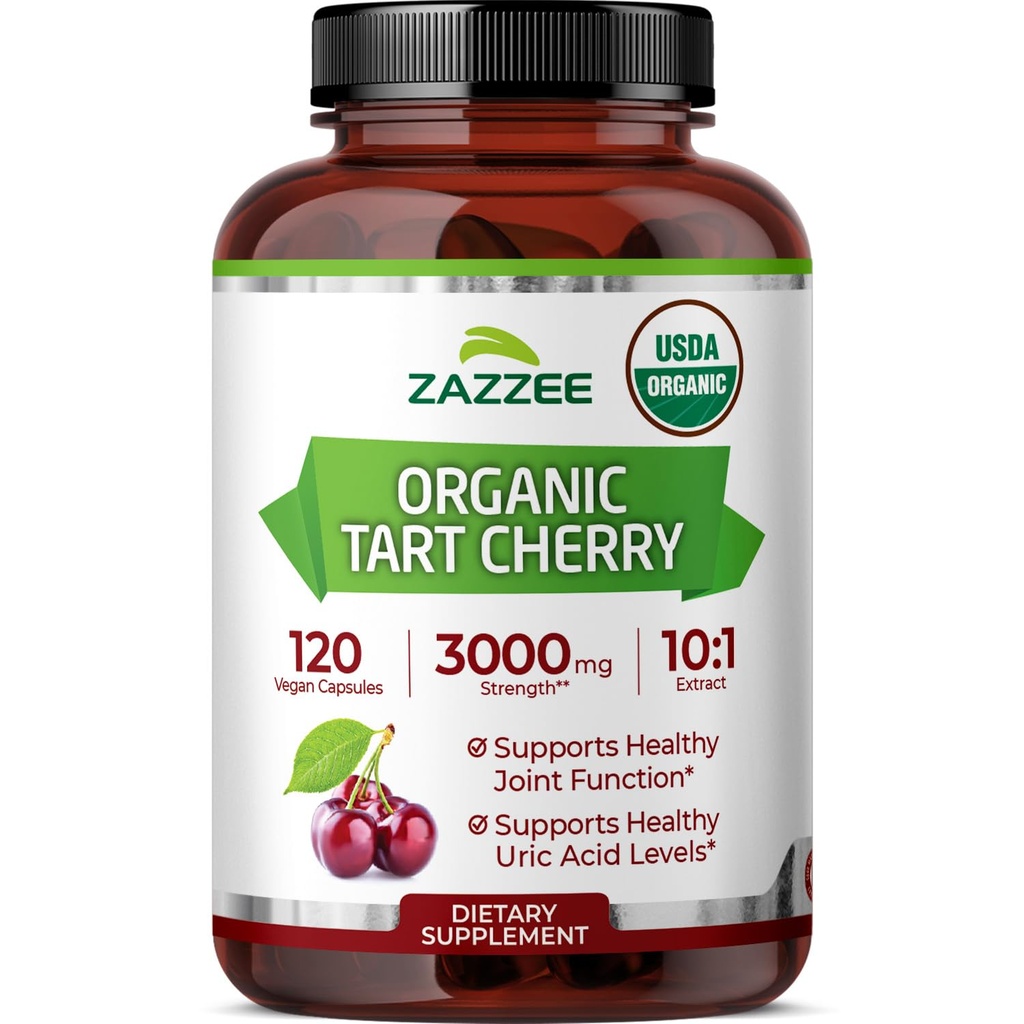 Zazzee USDA Organik Tart Cherry 10:1 Ekstraksiyon, 3000 mg Güçlü, 120 Vegan Capsules, 4 Ay Supply, Standardized, Interd 10X Extract, 100% Vegetarian, sertifikalı Organik, All-Doğal ve Non-GMO