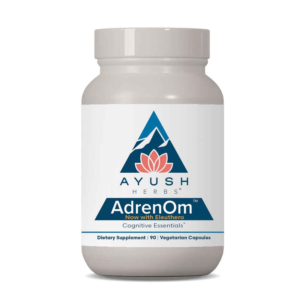 Ayush Herbs AdrenOm - Ayurvedic Adrenal ve Stres-Demek Kadınlar ve Erkekler için, Ashwagandha & Eleuthero Adrenal Balance, Cognitive Function & Calm - 90 Vegetarian Capsules (1 Count)
