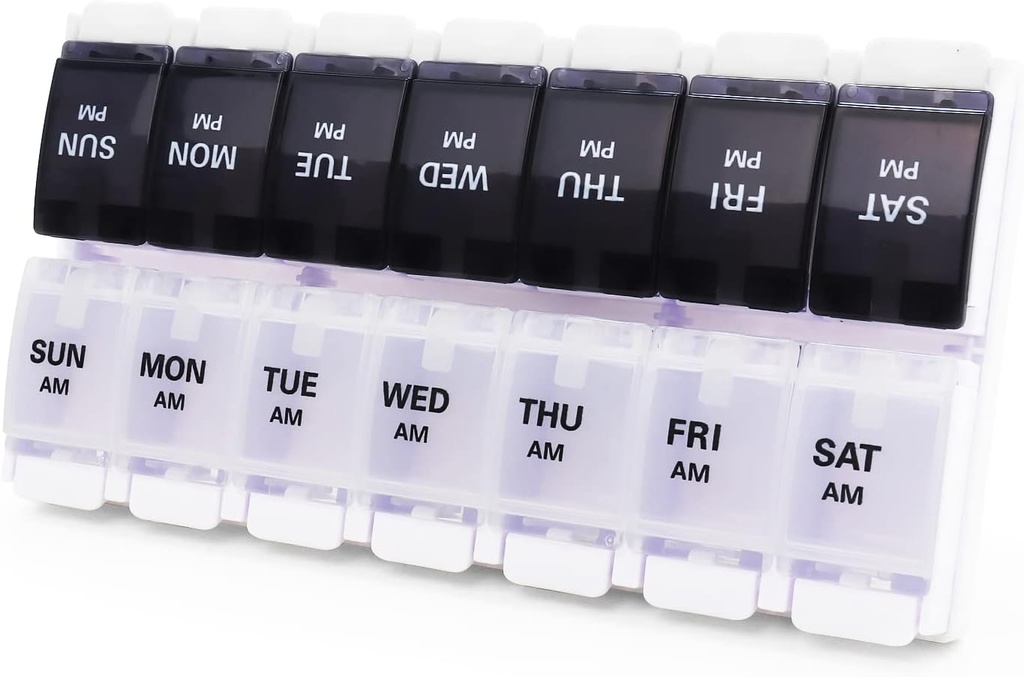 Büyük Pill Kutuları ve Organize 2 Zaman Bir Gün MOLN HYMY 7 Günü AM PM Pill Case, Büyük Vitamin Supplements Balık Yağı (Black+Beyaz) tutmak için 14 Karşılaştırmalı Pill