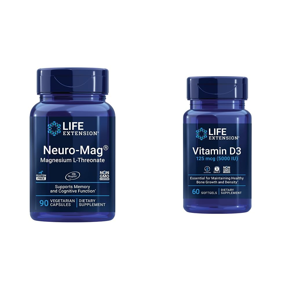 Life Extension Neuro-mag Magnezyum L-threonate and Vitamin D3 Supplement Sche for Brain, Bone and Immune Health