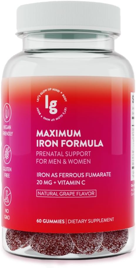 Demir Gummies – 20 mg Yüksek Abvitamin Demir + Vitamin C, B12 & Folate – Vegan, Non-GMO, Gluten-Free – Energy & Anemi Support – 60 Cttt