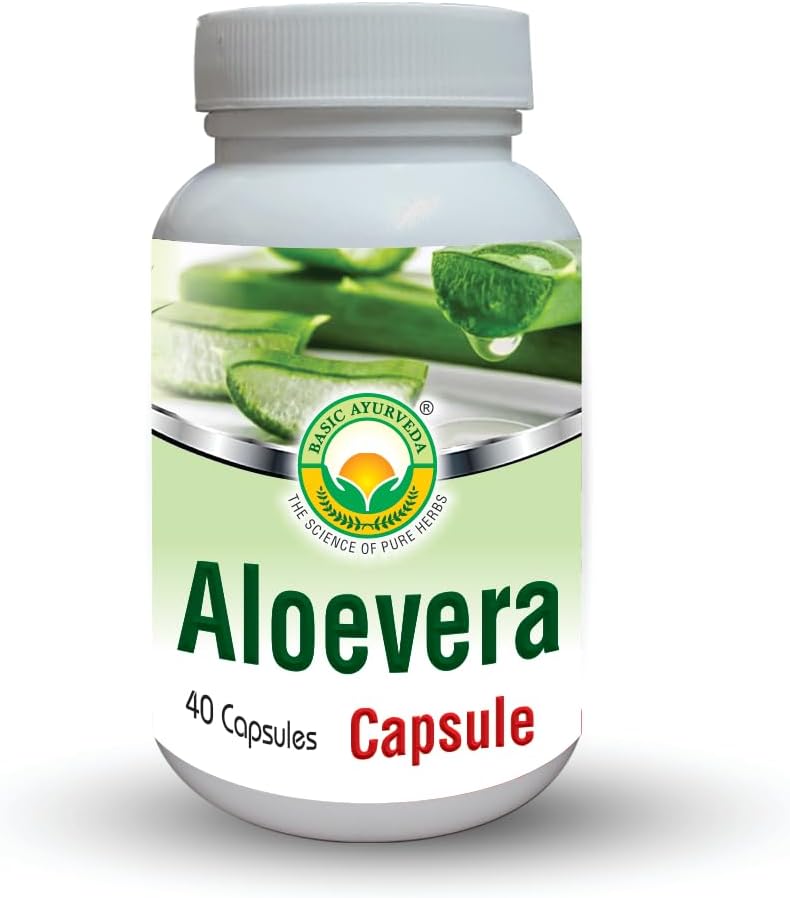 BASIC AYURVEDA Aloe Vera Capsules - 460 MG | Destek Gut Health, Digestive Health & Immune Health | Natural Herbal Supplement | Helps maintain Balanced Stomach Acidity, Aloin Free | 40 Capsules