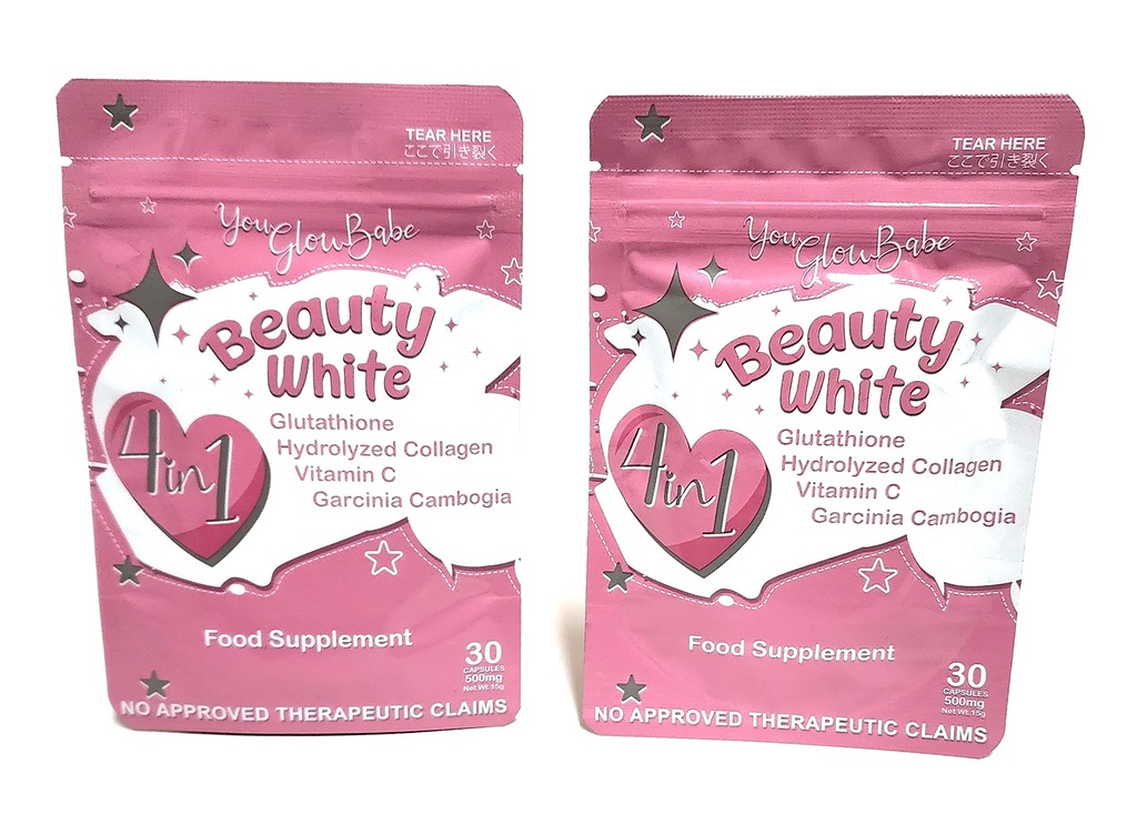 Beauty White 4 1 Glutathione Food Supplement, Boyut 15gram Her (Pack of 2) 30 x 2-60 Capsules