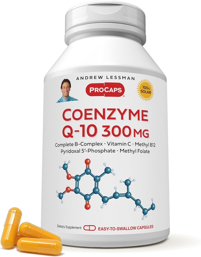 ANDREW LESSMAN Coenzyme Q-10 300 mg 120 Capsules - Enerji Üretimi ve En İyi Temel Organ Fonksiyonu, Anti-Oxidant Support, Apleted by Aging, Plus B-Complex. Swallow Capsules kolay