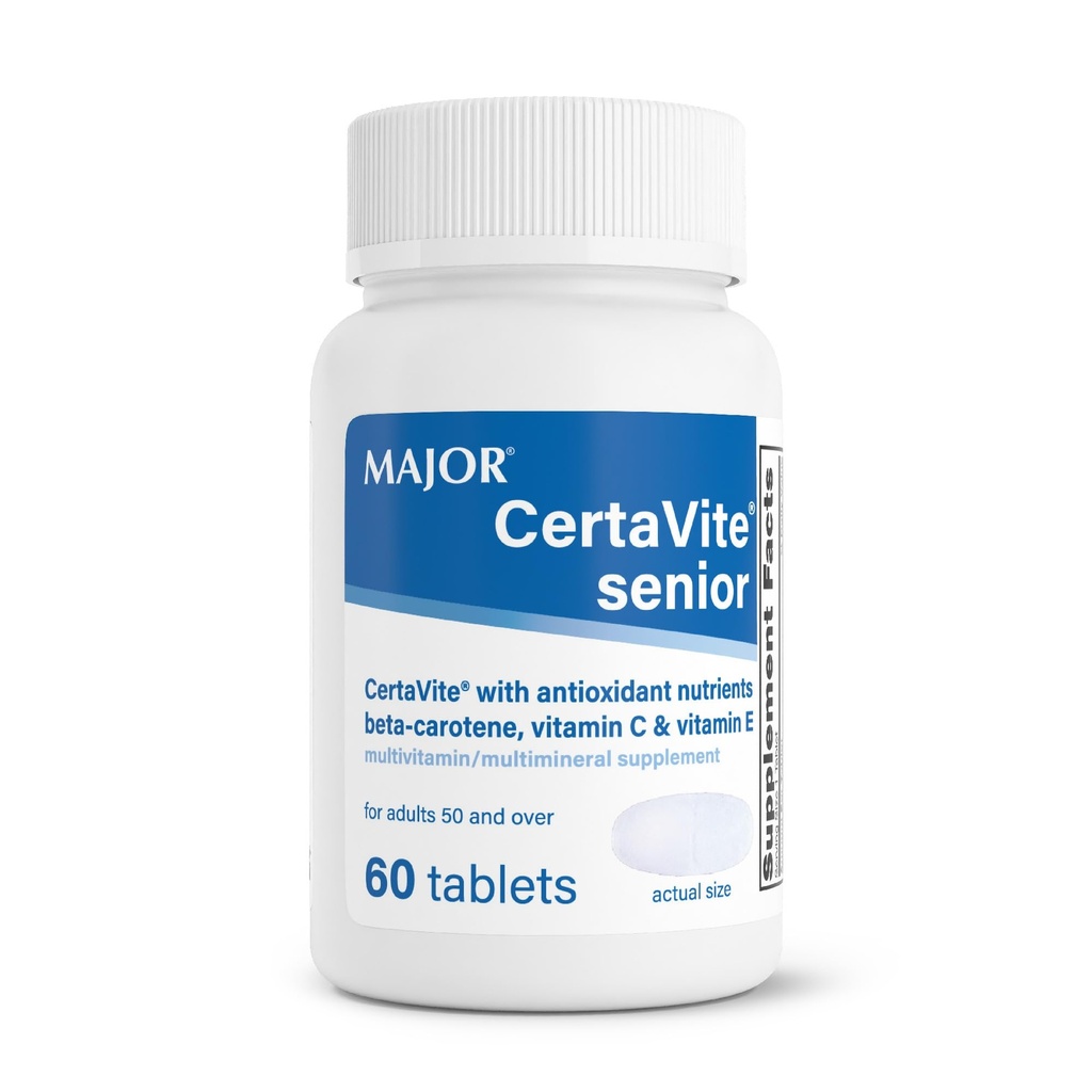 MAJOR CertaVite Senior Multivitamin with Antioksis – Multivitamin for Women and Men with Beta-Carotene, Iron, Vitamin C & E - Supports Immunity, Energy & Vision – 60 Tabletler