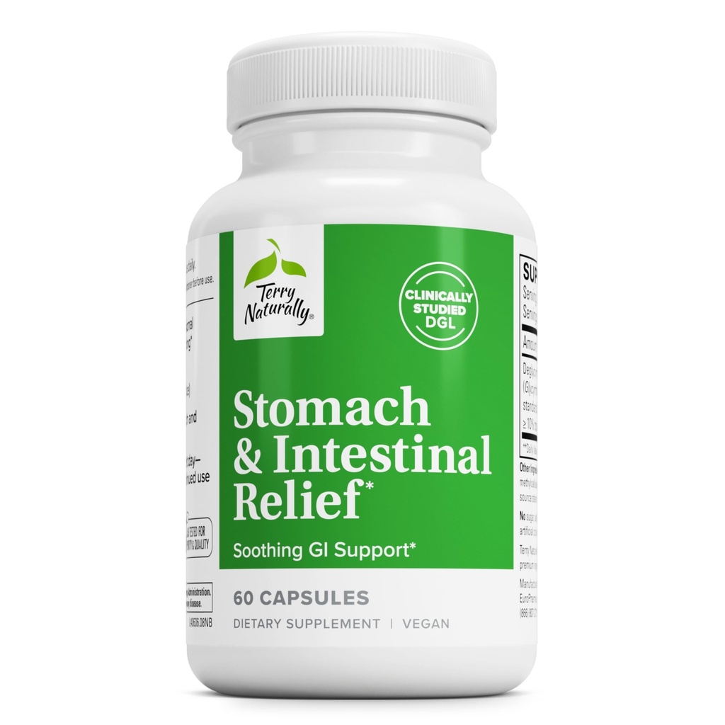 Terry Natural Stomach & Intestinal Relief - For Aid Digestive Health & Intestinal Lining - Occasional Digestive Discomfort to Soothe Stomach - 60 Capsules