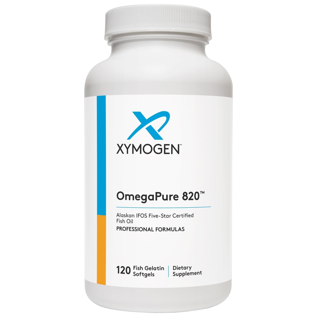 XYMOGEN OmegaPure 820 - Uluslararası Balık Petrol Standartları (IFOS) Beş-Star sertifikalı Balık Petrol - DHA EPA Omega-3 Supplement for Cardiovascular + Bilişsel Destek (120 Small Softgels)