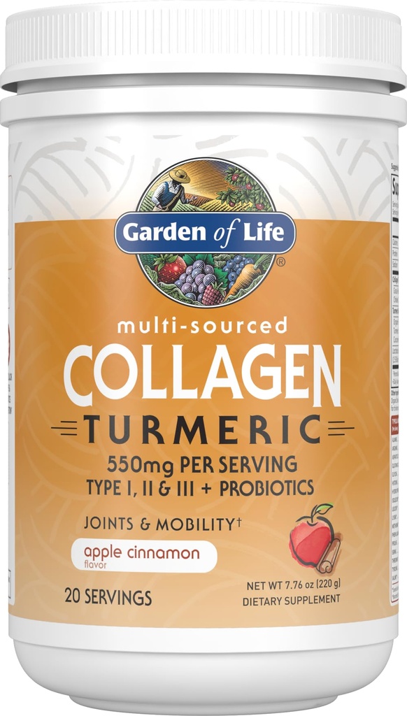 Yaşam Bahçesi Multi-Kaynaklanmış Collagen Peptides + Turmeric Toz - Apple Cinnamon, 20 Hizmet, Kadınlar İçin Ortaklar Hareketliliği, Hydrolyzed Collagen Protein Toz Supplements