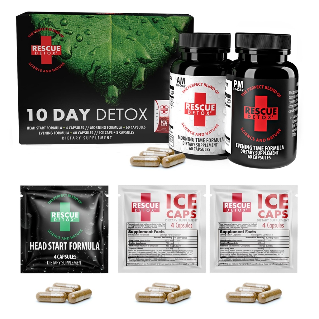 Kurtarma Detox 10 Gün Sürekli Detox Kit - 132k Capsules | Kapsamlı Full Body Cleanse with Bonus Instant ICE Caps