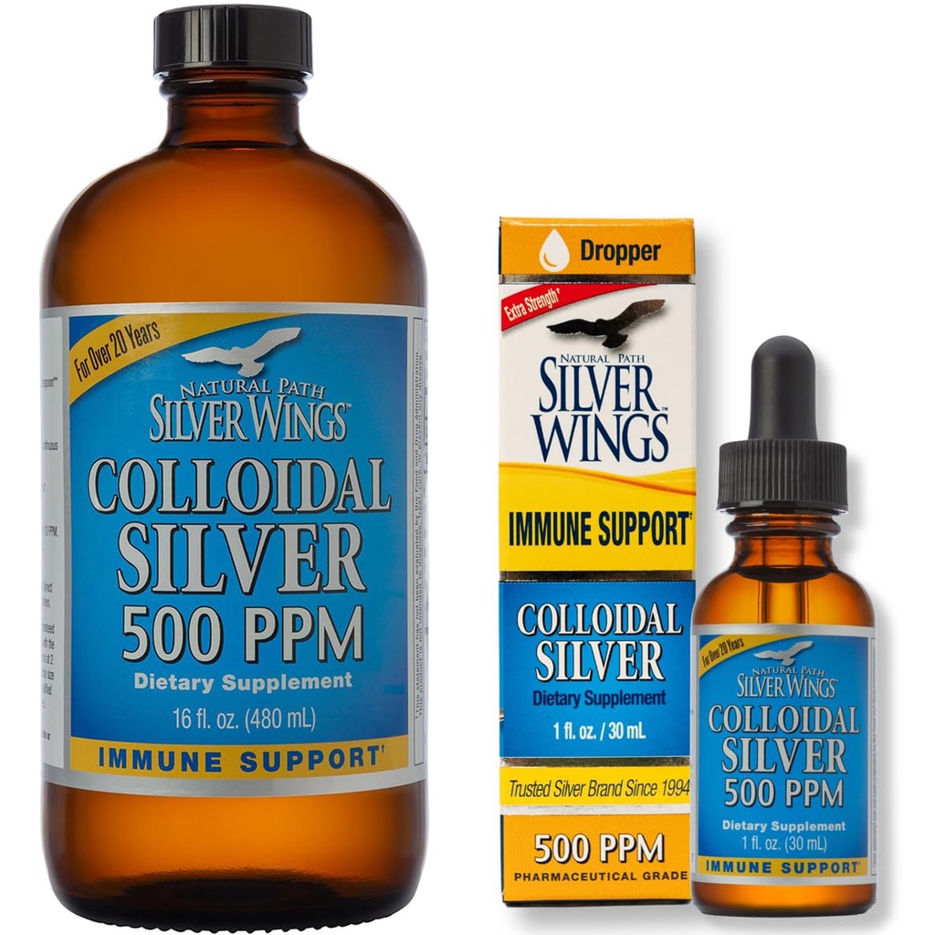 Doğal Yol Gümüş Kanatları Tamam - Colloidal Silver 500 ppm (16 fl.oz / 480 ml) Plus Colloidal Silver 500 ppm (1 fl.oz / 30 ml)