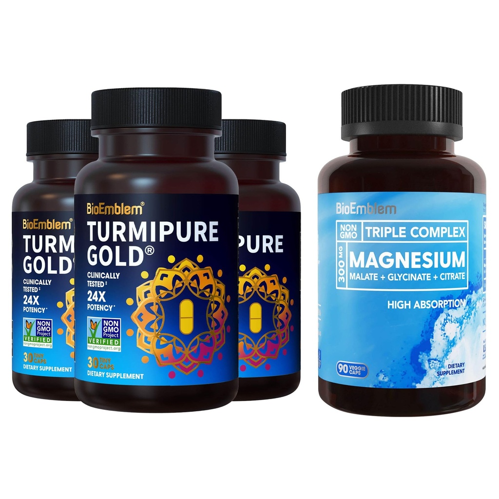 BioEmblem Triple Magnezyum Kompleksi ve BioEmblem Turmeric Curcumin ile Klinik olarak Studied TurmiPure - Ortak Destek, Sağlıklı Inflammasyon Turmeric Supplements