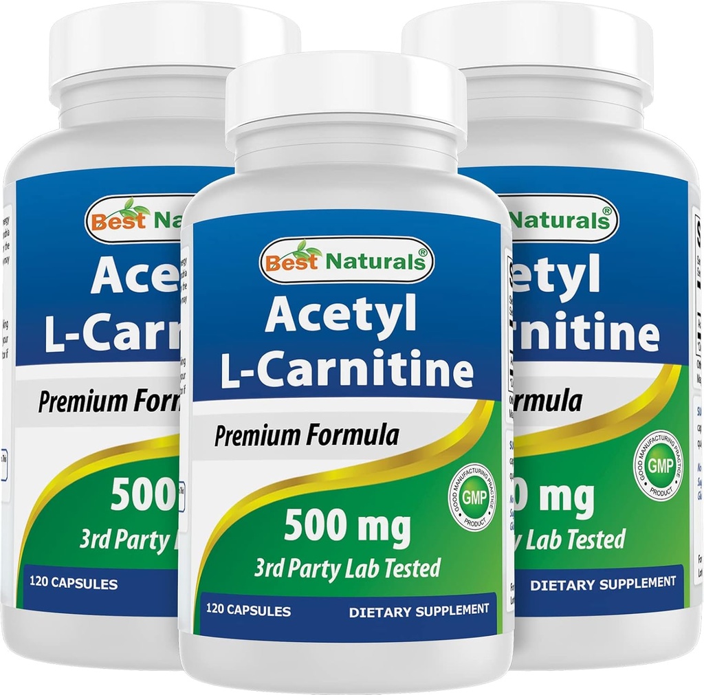 En İyi Doğallar Acetyl L-Carnitine (ALCAR) 500 mg, 120 Capsules, 120 Hizmet - Non-GMO ve Gluten Free, 1 Capsule per Service (3 Pack)