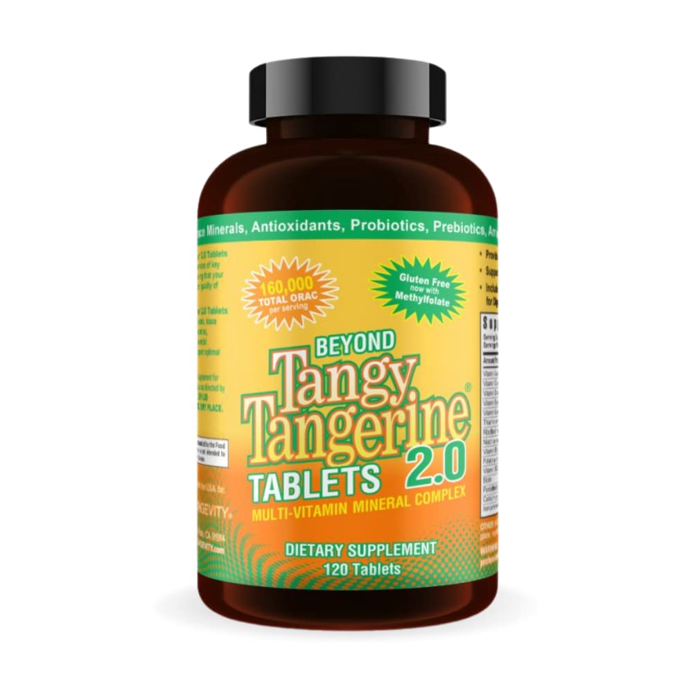 Tangy Tangerine 2.0 Multi-Vitamin & Mineral Kompleksi - Doğal ve Tüm Gıdalarla Yapıldı | 160,000 ORAC | 120 Tablet | 1 Şişe
