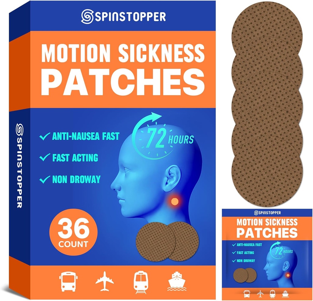 Hareket Hastalığı Patches (36 Kont), Deniz Hastalığı Patch, Cruise, Trenler, Bus ve Airplanes, Act Hastaness Patch for Vertigo Relief & Motion Hastaness