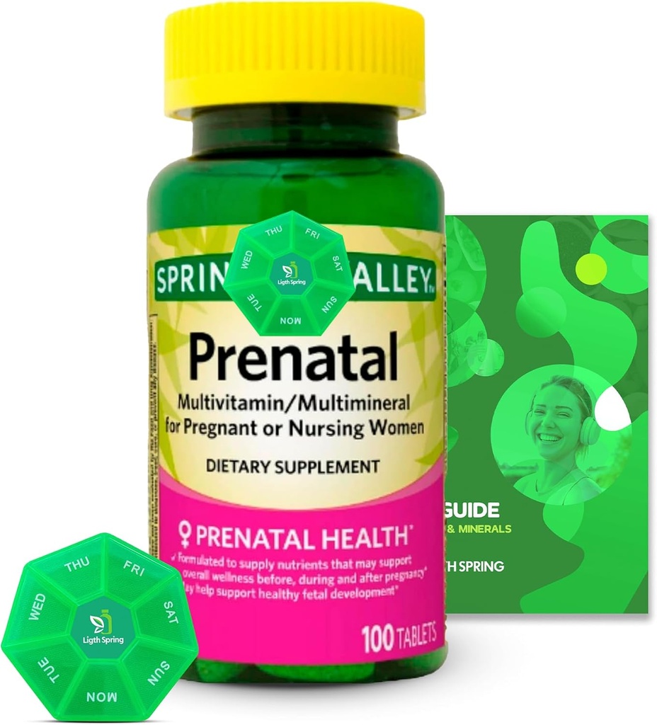 Prenatal Multivitamin/Multimineral 100 Tabletler Sche Exclusive Vitamins & Minerals - A to Z -Better Ligth&Spring Guide + Weekly Pill Organizer (3)