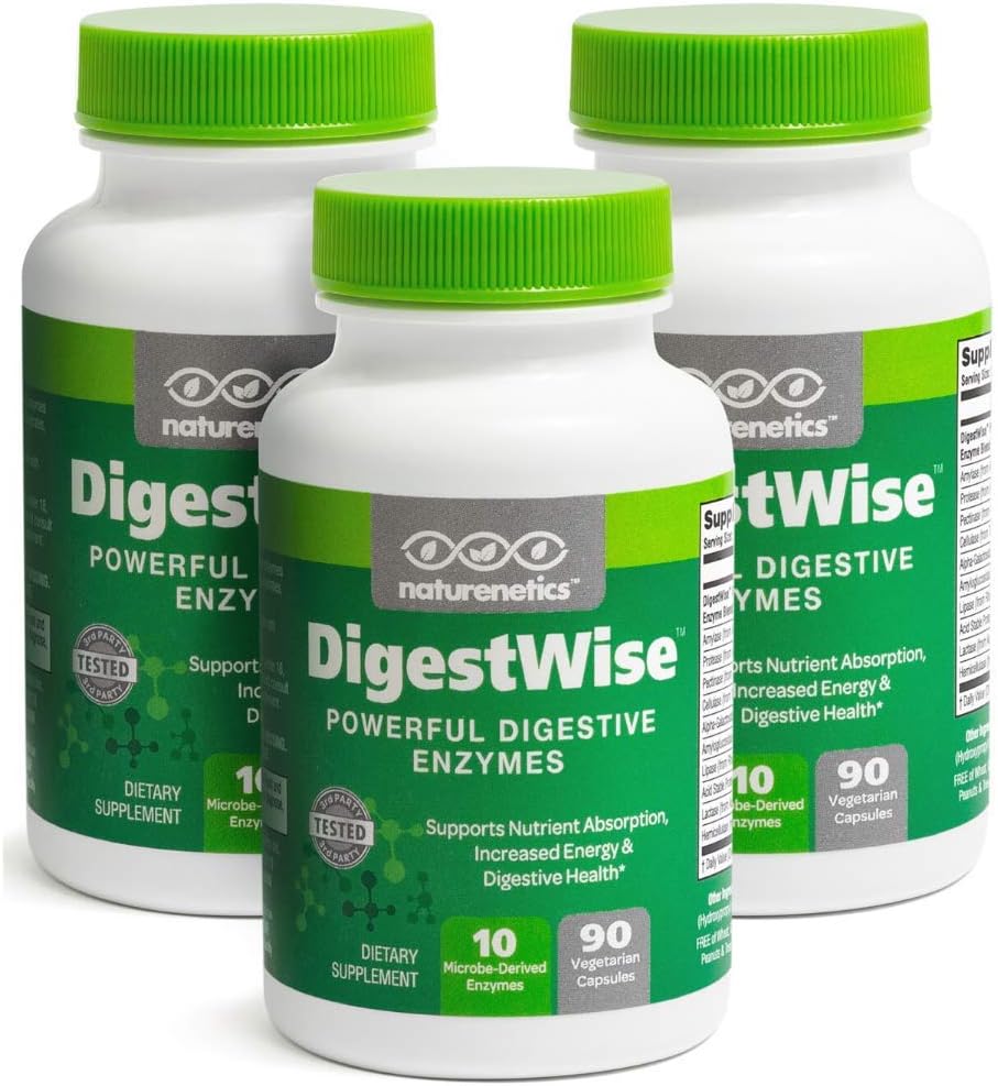 DigestWise Digestive Enzymes - 10 Güçlü Vegan Enzymes Digestion, Gas, Bloating & Constipation Relief - Keto Friendly - Lab Tested - 90 Capsules (3)