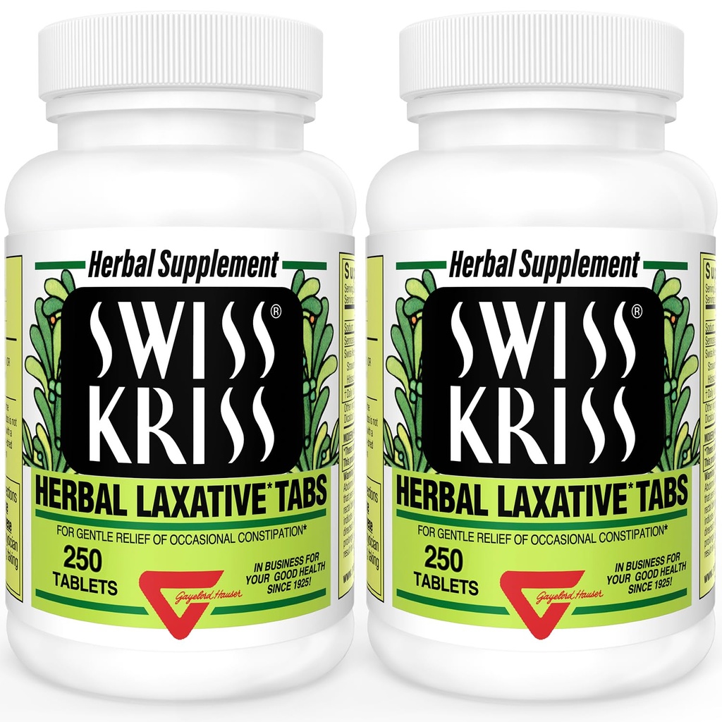 İsviçre Kriss Herbal Laxative Tabletleri, Constipation Relief için Doğal Laxatives, Senna Laxative, 250 tablet, (Pack of 2)