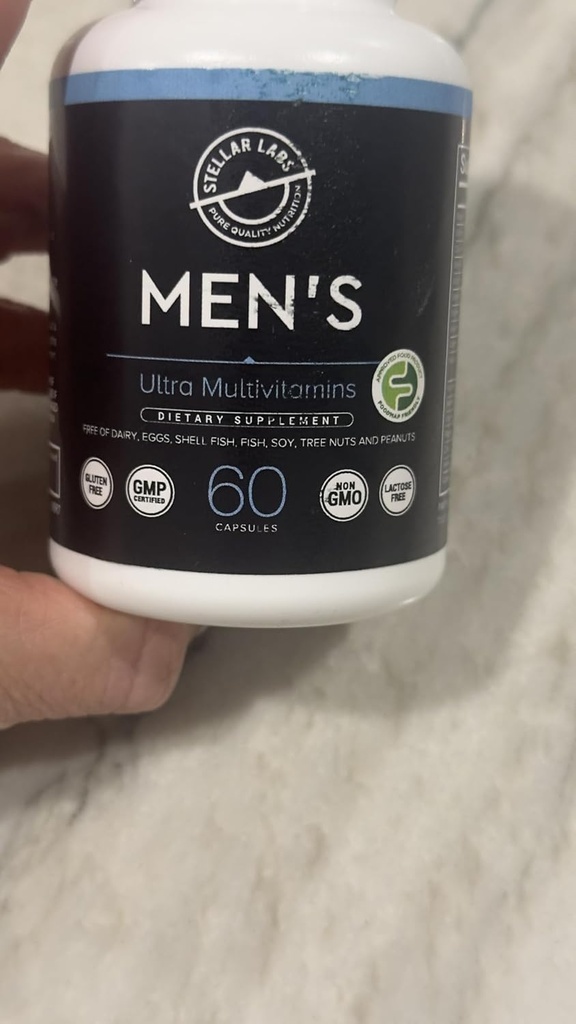 Stellar Labs Men's Low FSUNAP Vegan Daily Multivitamin, No Iron | Easy On Hassas Stomachs, Easy to Swallow Vitamins | Immune Support, Antioxy Energy Mix, Male Support | IBS Friendly Capsules