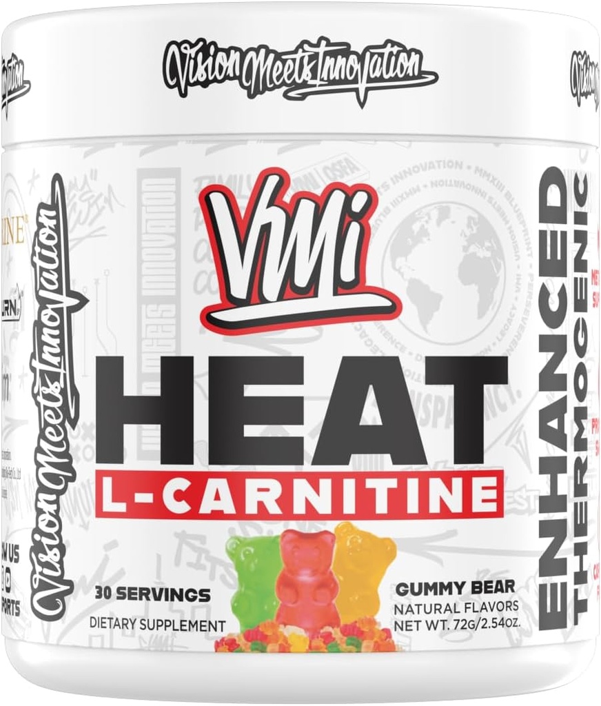 Heat L-Carnitine Toz Geliştirilen Termogenic | 1500 mg L-Carnitine | En çok Apsiyon Formula | Erkekler ve Kadınlar için Büyük Lezzetler | 30 Hizmet (Gummy Bear)