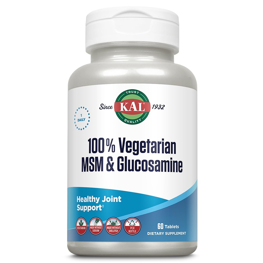 KAL% 100 Vejetaryen MSM & Glucosamin - Sağlıklı Ortak Destek - Vegan Glucosamine ve MSM Supplement - Shellfish olmadan - Lab Onaylandı - 60 Günlük Garanti - 60 Hizmet, 60 Tablet, 60 Tablet