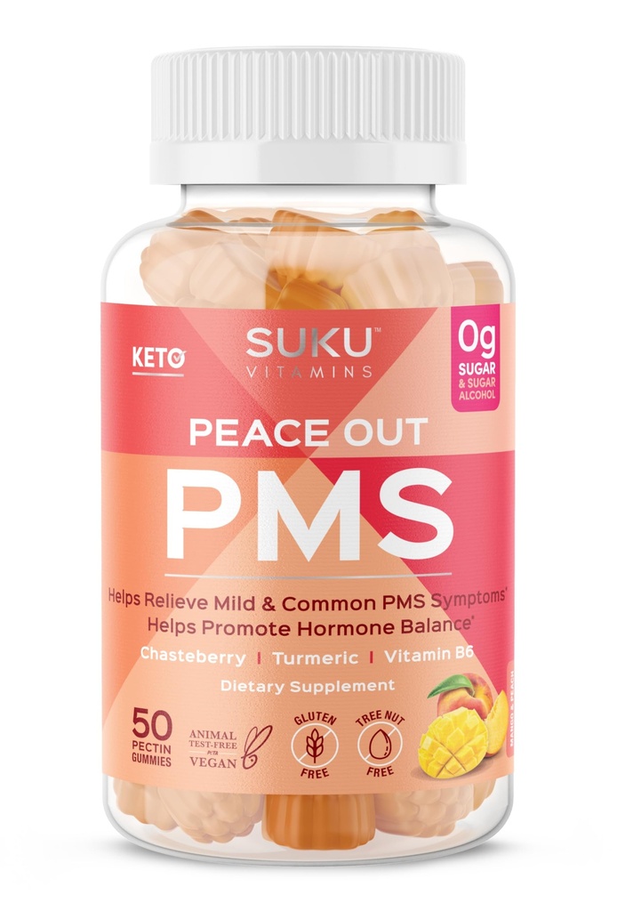 SUKU Vitaminleri - PMS Gummy Supplement with Chasteberry to Relieve PMS and Menopause Peach Gümüş Gummies (50 Count)