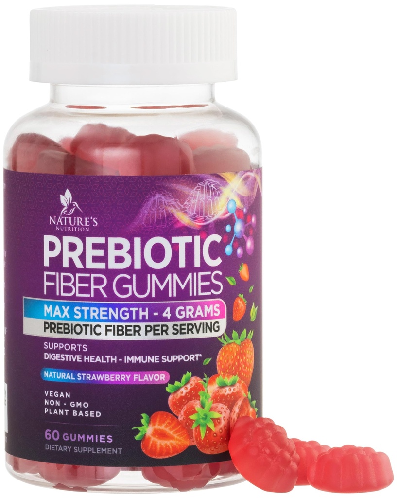 Yetişkinler için Fiber Gummies, Daily 4g Gummy Fiber Supplement, Prebiyotik Gummy Digestive Health Support - Plant Based uli Fiber Chews, Prebiyotiks Supports Regularity & Digestion Non-GMO - 60 Gummies