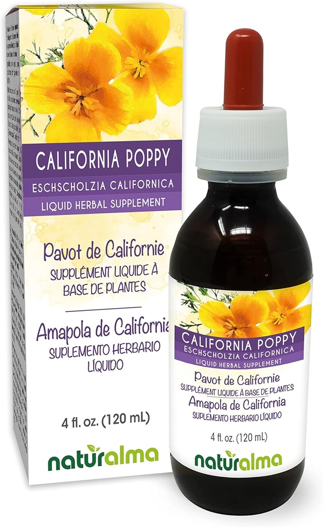 Naturalma Eschscholzia (Eschscholzia californica) herb Alkol Özgür Tincture - 4 fl oz Sıvı Ekstraksiyon - Herbal Supplement - Vegan