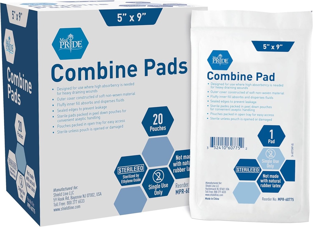 MED PRIDE Nonstick Sterile Abd, Ekstra Absorbent Cerrahisi Ağır Leakage (40 Kont) için 5x9 birleştirir.