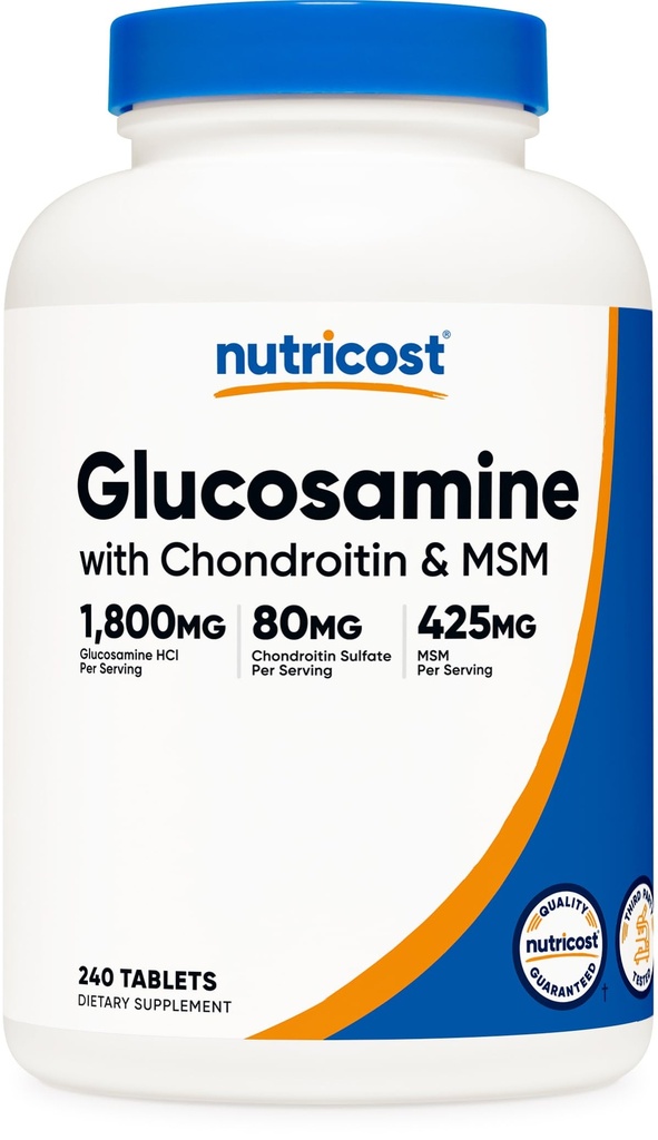 Nutricost Glucosamine 1800 mg with Chondroitin & MSM, 240 Tablet, 120 Hizmet - Non-GMO, Gluten Free