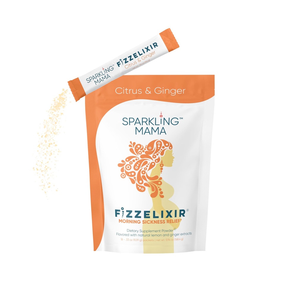 SPARKLING MAMA: Hastalık İçgörü, Fizzelixir Effervescent Mix Settles The Stomach, Hamile, 1. Trimester, IBS, Nausea, USA Made (Vitamin B6, & Folic Acid), Citrus & Ginger 18 Sticks