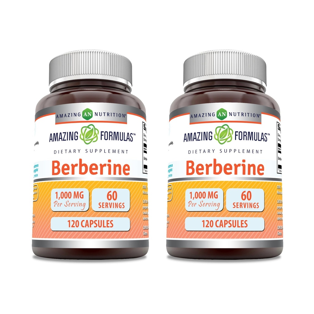 Amazing Formulas Berberine 1000 mg In Service Capsules Supplement | Non GMO | Gluten Free | Made in USA (120 | 2 Pack)