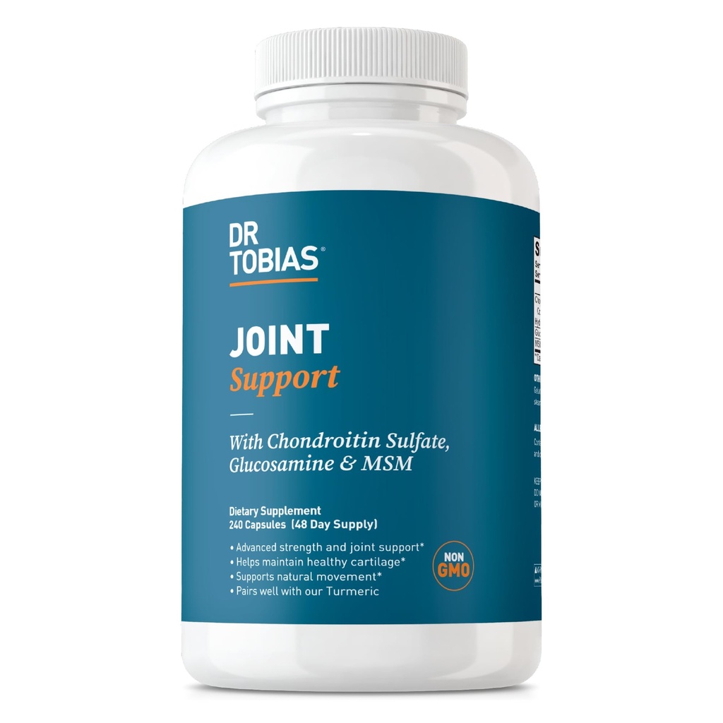 Dr. Tobias Joint Support Supplement with Glucosamine Chondroitin MSM, Supports Connective Tound, Function & Flexacy, Ekstra Güçlü Ortak Supplements for Men & Women, 240 Capsules