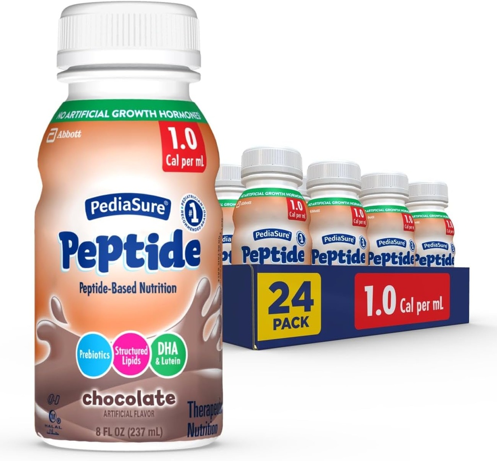 PediaSure Peptide 1.0 Cal,24 Kont,Complete, Gasanced Kids for Kids with GI conditions,Peptide-Based Formula, 7g protein ve Prebiyotiks, For Oral or Tube Feeding,Chocolate,8-fl-oz Şişe