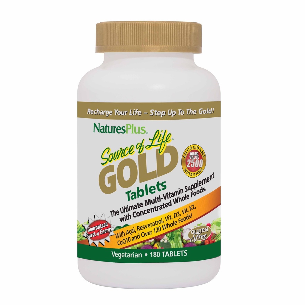 Natures Plus Life Gold Multivitamin Kaynağı - 180 Tablet - Kan Desteği, Bone Support, Sağlıklı Immune System - Vitaminler D3, B12, K2 & 120 Tüm Gıda Beslenmeleri - 60 Hizmetler