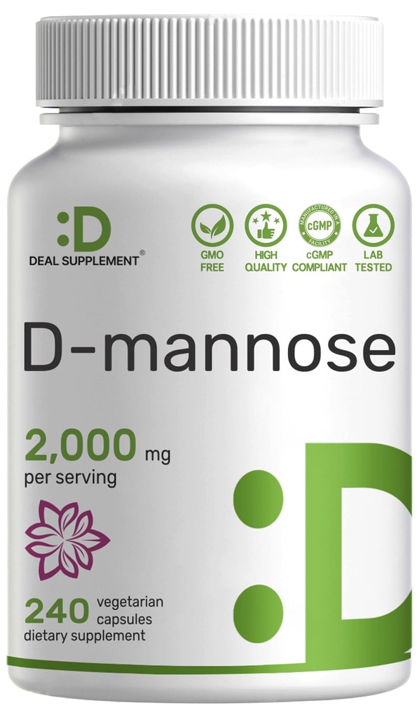 DEAL SUPPLEMENT D Mannose 500 mg Capsules (2,000mg Per Servis), 240 Veggie Pills – Hızlı Su Üretme Formu – Ekstra Güçlü Urinary Tract (UTI) Health Support – Non-GMO, Vegan Friendly Friendly Friendly Friendly