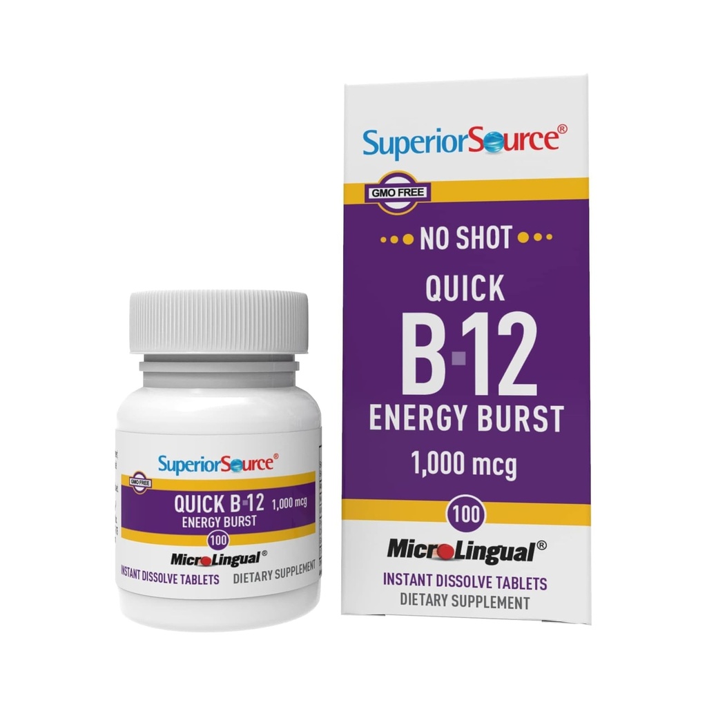 Üstün Kaynak NO Shot Hızlı Enerji Burst B-12 1000 mcg - Premium Nervous System Support Supplement - Non-GMO & Gluten-Free - 100 MicroLingual Instant Dissolve Tabletleri