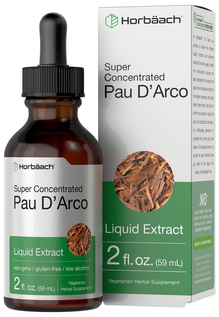 Horbaach PAU D Arco Bark Tincture | 2 fl oz | Tabebuia Avellanedae Herb Ekstraksiyon | Düşük Alkollü Ayaklar | Vejetaryen, Non-GMO & Gluten Free Herbal Supplement
