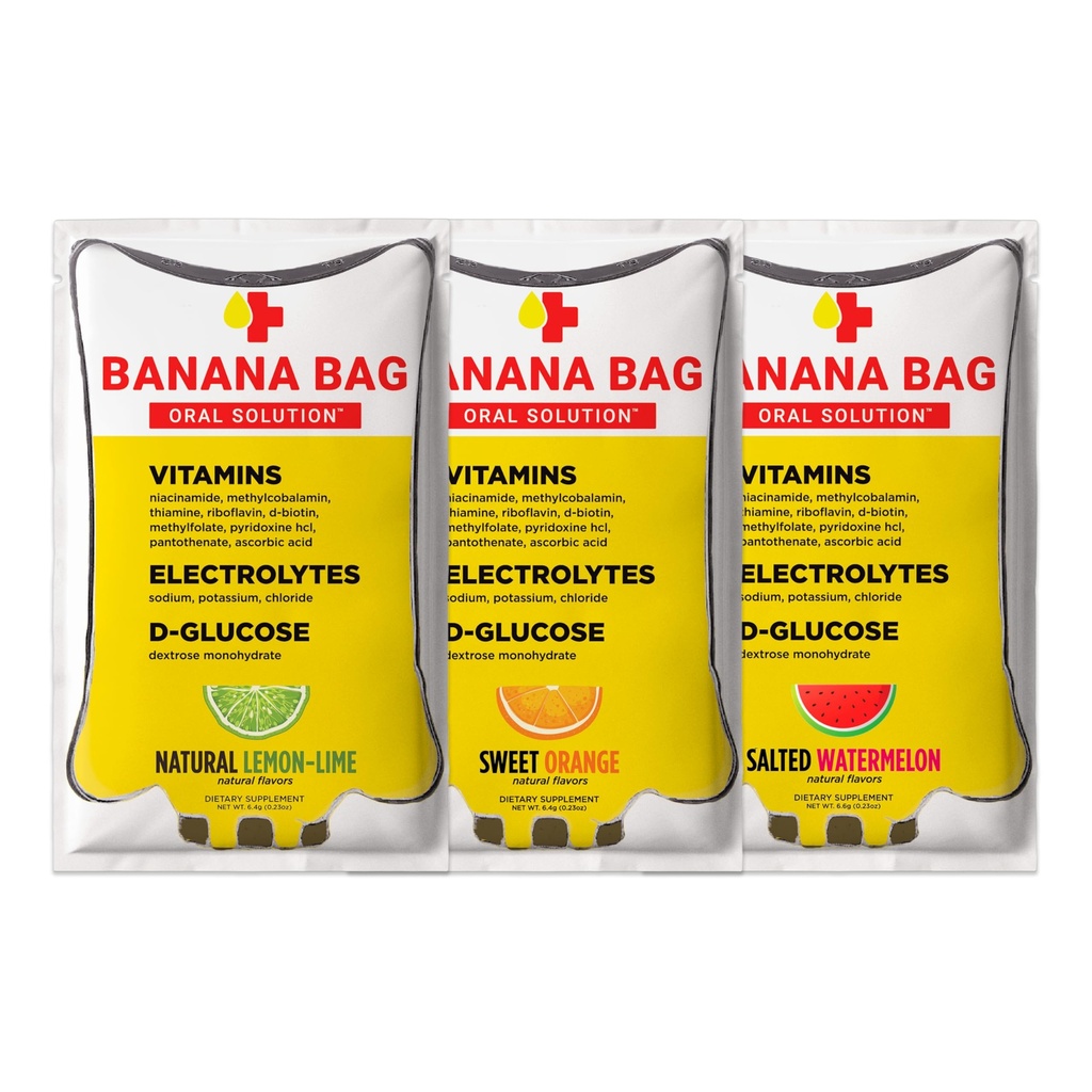 Banana Bag Oral Çözüm Paketleri - Çeşitli Paket 6pk | Elektrolytes, C vitamini ve B-Complex | Hydration ve Daily Boost Anytime –at Home, Work, or on the Go
