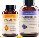 NatureWise Vitamin D3 5000iu (125 mcg) 1 Yıl Sağlıklı Kas Fonksiyonu için Tedarik ve Immune Support Organic Flaxseed Oil Max 720mg ALA | Highest Potency Flax Oil Omega 3