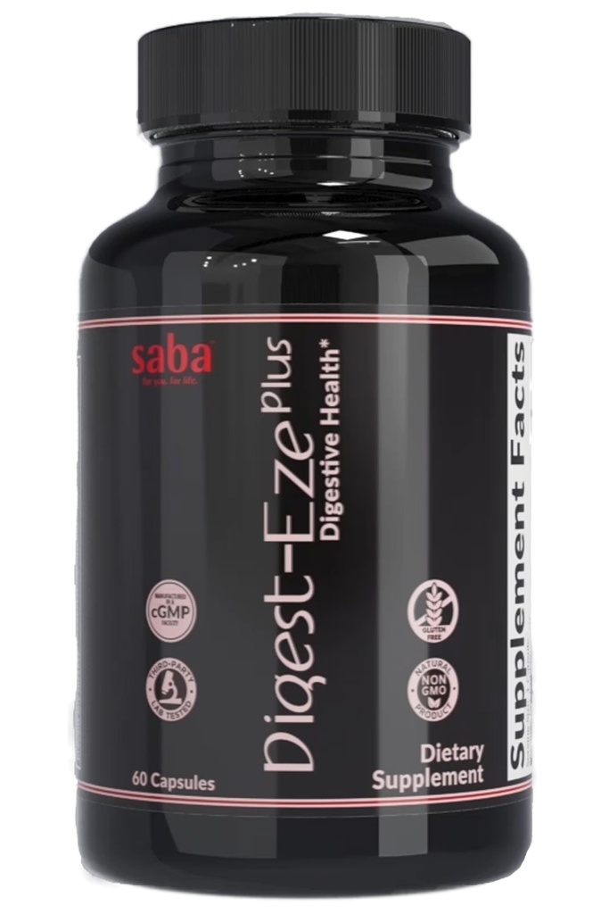 Saba Digestive-EZE Plus-Broad Spectrum Plant-Sourced Enzymes, Prebiyotiks & Probiyotiks -Degestive & Gut Functions, Immunity & Abxia with Betaine, Bromelain -60 Capsules