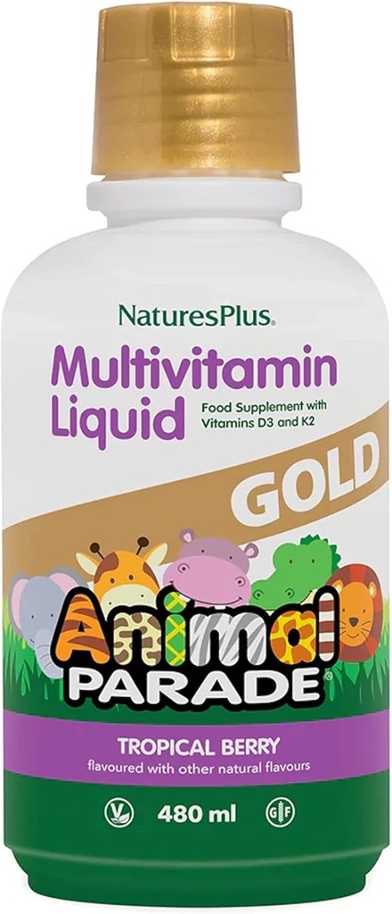 NaturesPlus Animal Parade Gold Children's Liquid Multivitamin, 16 fl oz - Natural Tropikal Berry Flavor - Immune Support Supplement - Gluten Free, Vegan - 32 Hizmet