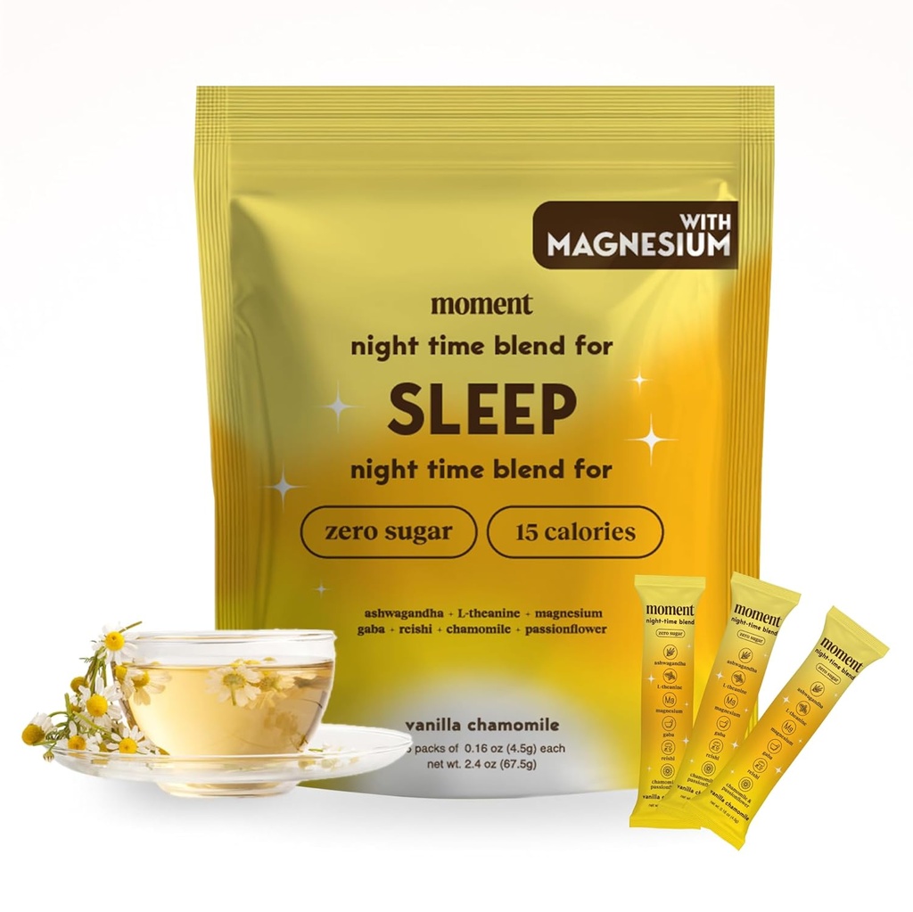 Moment Sleep Tea (SHARK TANK) | Vanilla Chamomile | Melatonin Alternatif | 0 Sugar | Low Calorie | 0 Caffeine | Mushroom Drink | Adaptogens, Reishi, GABA, Magnezyum, Chamomile | Chem | 15 Servisler