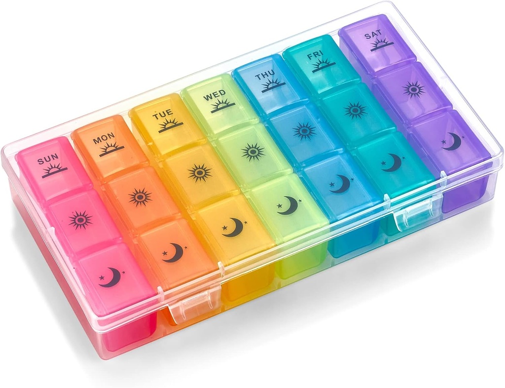 Haftalık Pill Organizer Vakası - 3Times-a-Day Pill Box - Büyük Plastik Sarnıcı ve Pills, Supplements, Fish Oils and Vitamins