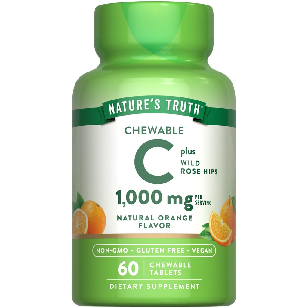 Nature's Truth Chewable Vitamin C with Rose Hips | 1000 mg | 60 Tablets | Vegan, Non-GMO & Gluten Free Supplement