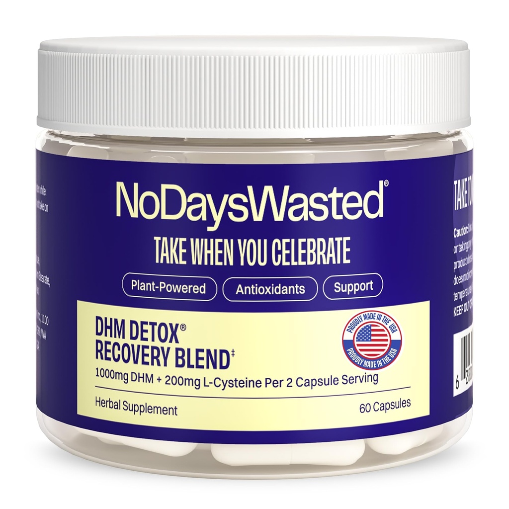 No Days Wasted DHM Detox, 60 Capsules (30 hizmet) - Jar - Daha İyi Bir Sonraki Gün ve Kurtarma İçin Daha Fazlasını Alın