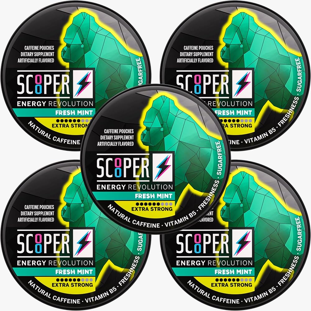 Scooper Energy Fresh Mint | Ekstra Güçlü 80 mg Caffeine | Enerji Pouches Sugarfree | 5 Pack (12 adet /can)